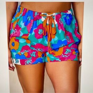 Floral Colorful Shorts Drawstring w/ Pockets Plus Size 3X
